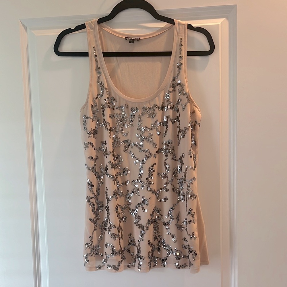 Express pale pink sequin tank top size small